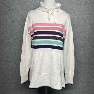 T by Talbots Med Coastal Preppy Stripe Hoodie Tunic Sweater Oversized Athleisure